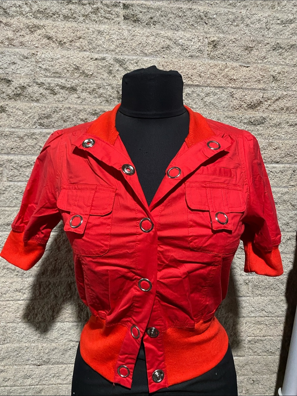 Better Be Red Utility Short-Sleeve Jacket with Grommet Accents